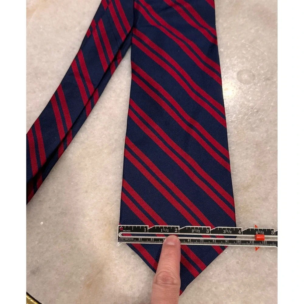 Lauren Ralph Lauren Mens Silk Tie Navy Blue Red Striped Repp Hand Finished USA